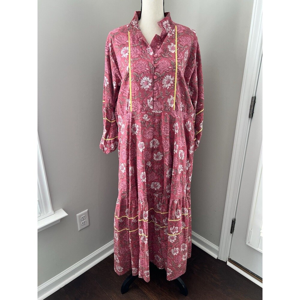 Sue Sartor Pink Floral Flounce Maxi Dress Size XL EUC